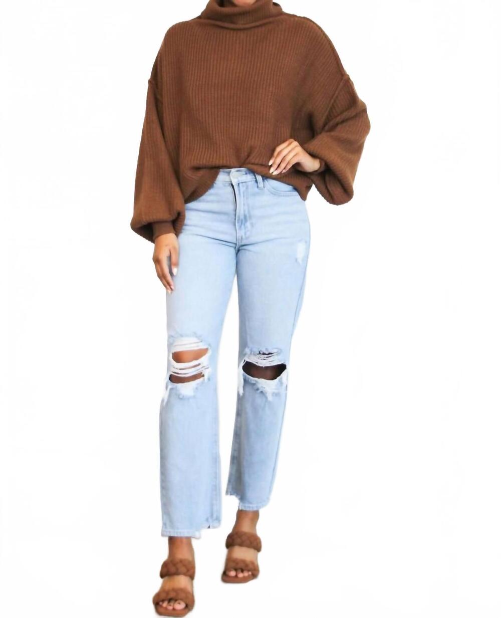 NEW ZENANA under wraps turtleneck sweater in brown